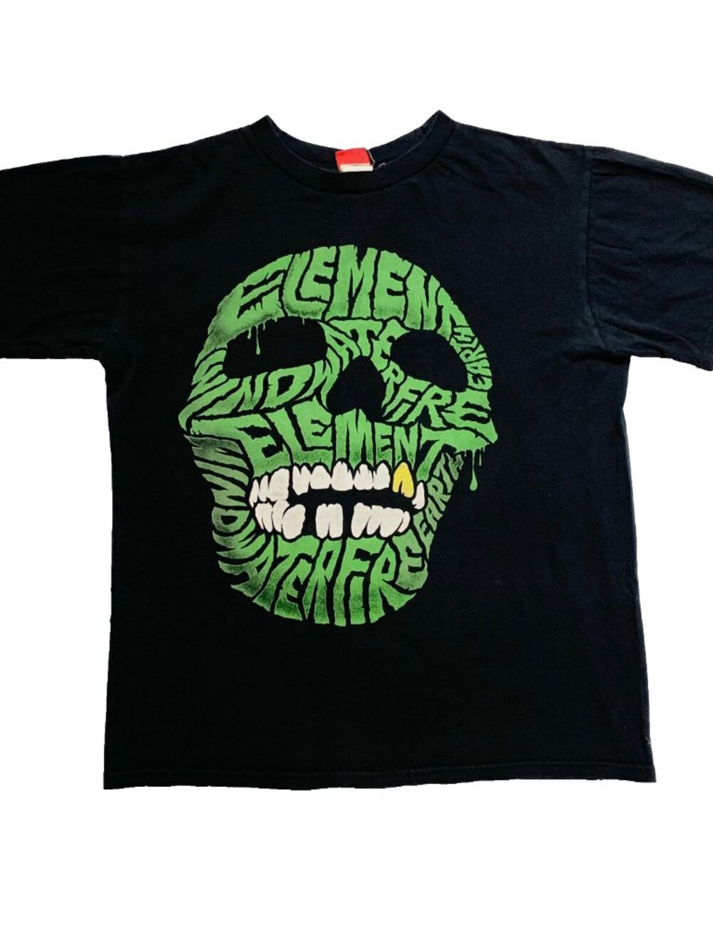 VTG Y2K Element Skull Graphic T-Shirt Men's M Black Green Calligram Word Art